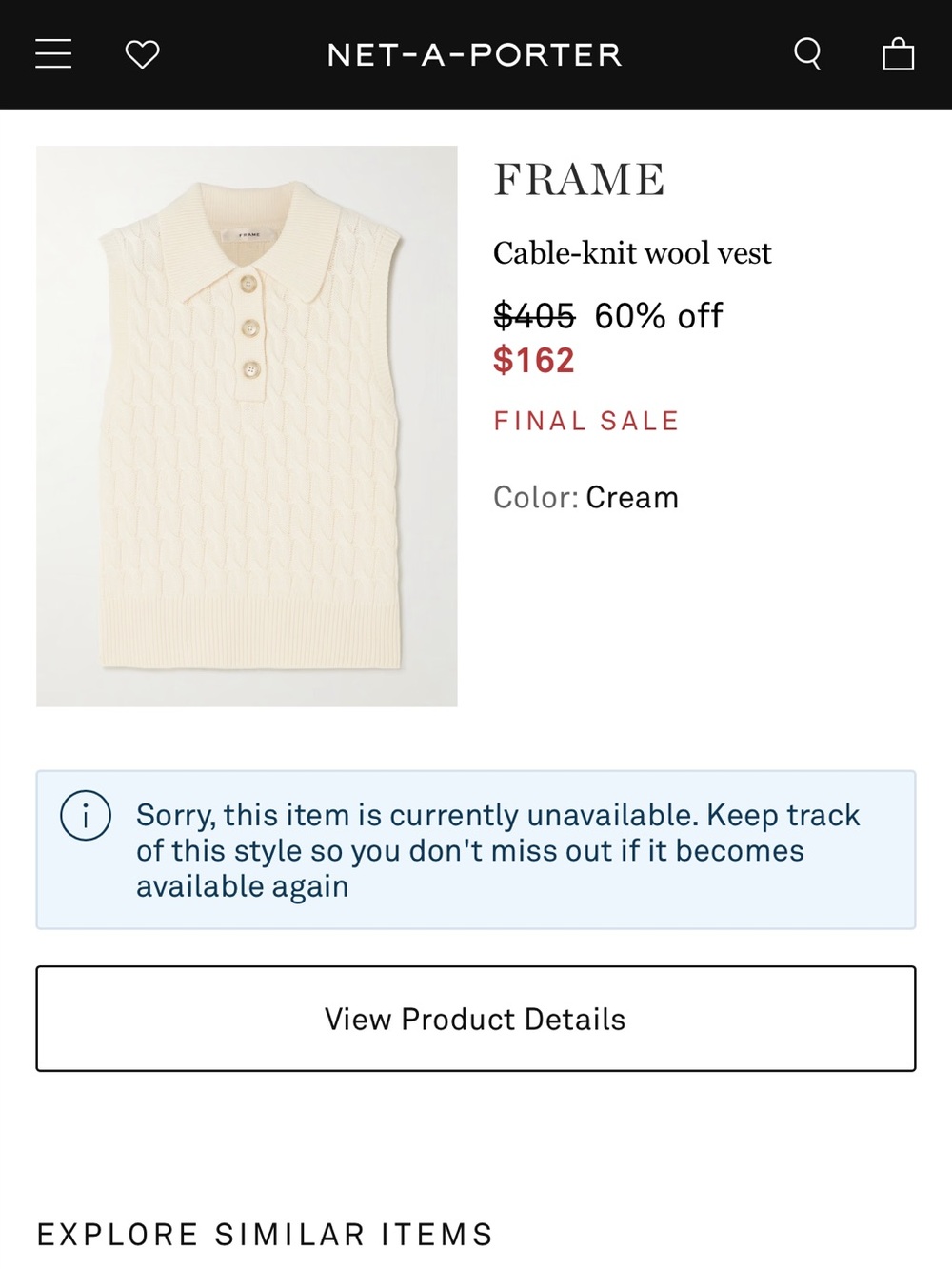 NWT FRAME The Cable Knit Polo Vest in Cream - Picture 4 of 16